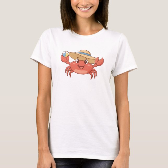 Camiseta Caranguejo Alegre com Chapéu de Sol - Desenho Anim (Frente)