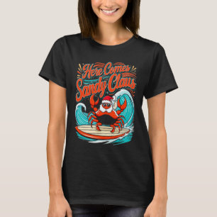 Camiseta Caranguejo de Natal bonito Pun Santa Hat
