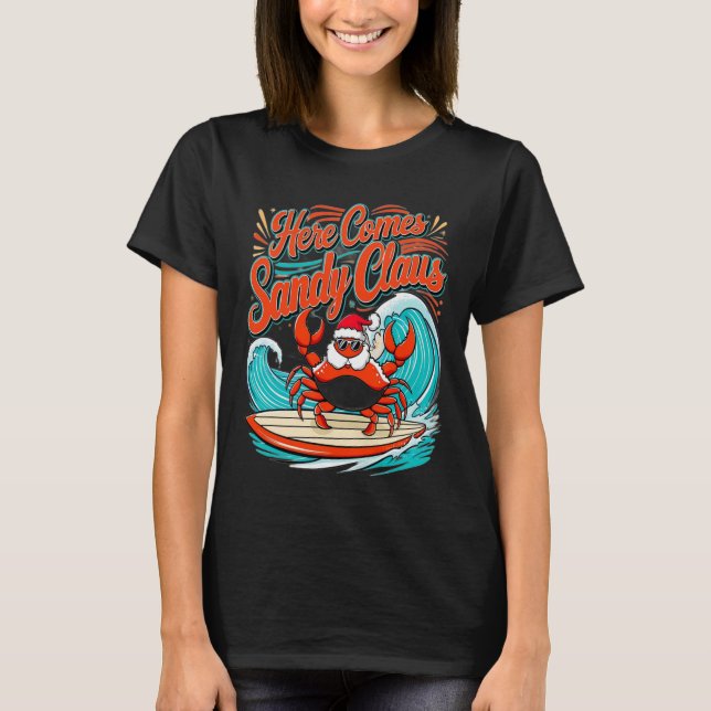 Camiseta Caranguejo de Natal bonito Pun Santa Hat (Frente)