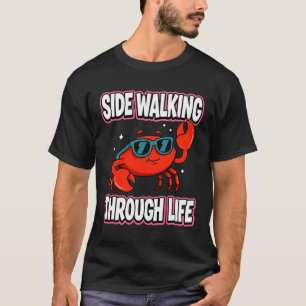 Camiseta Caranguejo Gráfico Engraçado Caminhando de Lado Pe