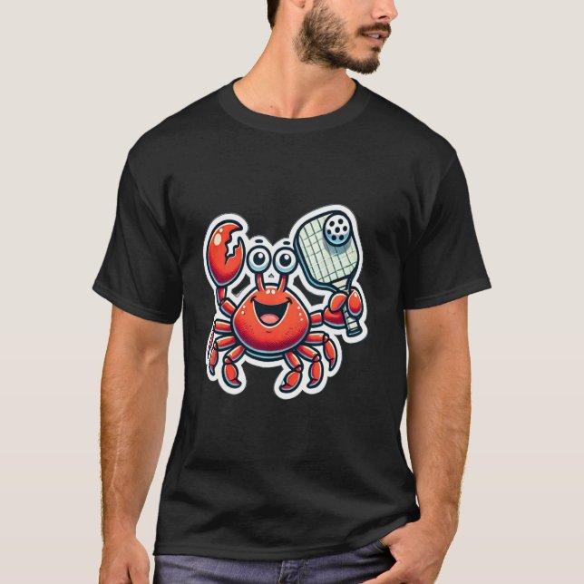 Camiseta Caranguejo Vermelho Fofo Jogando Design de Pickleb (Frente)