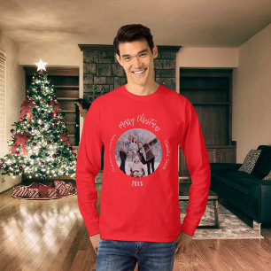 Camiseta Caras de fotos da família branca e vermelha de Nat