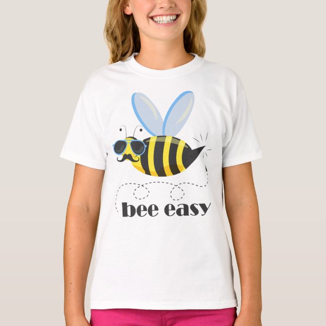 Camiseta Caráter de abelha com óculos de sol do bigode Abel (Frente)