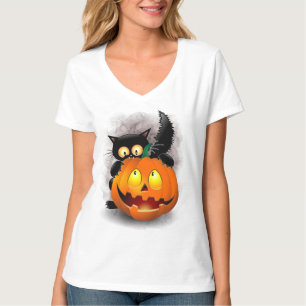 Camiseta Caráter de Dia das Bruxas Divertidas mordendo um A