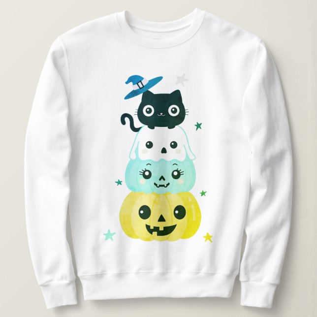 Camiseta Caráter de Sweatshirt Cute Halloween Kawaii (Frente do Design)