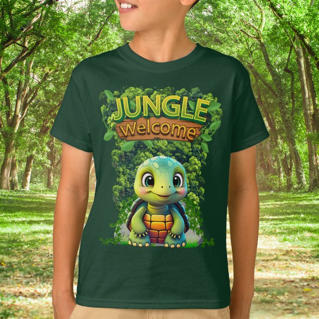Camiseta Caráter 🐢 de tartaruga animal de pele branca (Fun Jungle Baby Turtle T-shirt, Cute Tortoise Woodland Wildlife Tee, Animal Nature-Inspired Shirt 🐢)