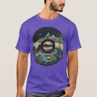 Camiseta Caravana de Acampamento em Paisagem Montanhosa com