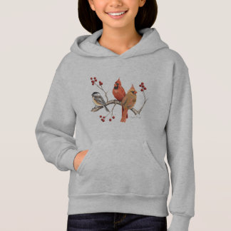 Camiseta Cardeais e Chickadee com Berries de inverno