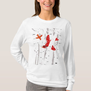 Camiseta Cardeais Vermelhos em Cena de Inverno de Árvores