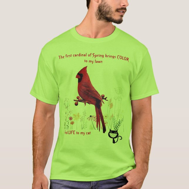 Camiseta Cardeal Bird Engraçado Cat Lover (Frente)