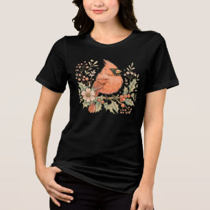 Camiseta Cardeal de Vintage com Florais de inverno