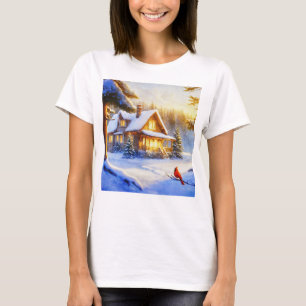Camiseta Cardeal em um Dia de Neve