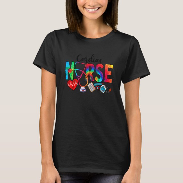 Camiseta Cardiac Nurse Tie Dye Love Heart Stethoscope RN Nu (Frente)