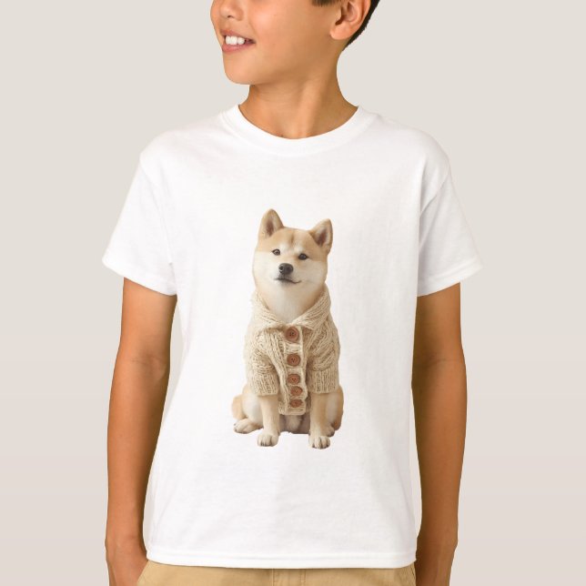 Camiseta Cardigã Abotoado Shiba Inu Crianças (Frente)