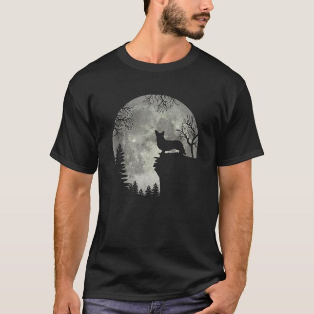 Camiseta Cardigan Welsh Corgi E Halloween De Lua (Frente)