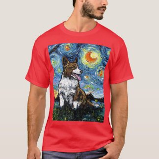 Camiseta Cardigan Welsh Corgi Starry Night Dog Art Por Aja9