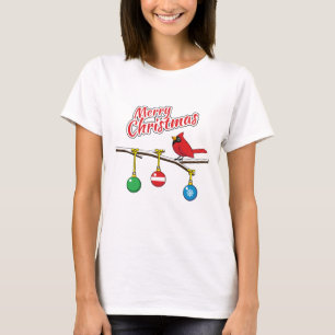 Camiseta Cardinal Vermelho no Ramo Nu de Natal - Feliz Nata