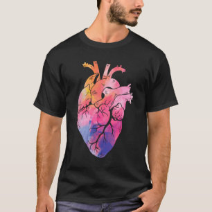 Camiseta Cardiologia Colorida do Coração Anatômico Pastel