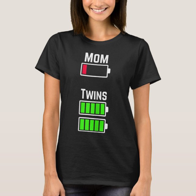 Camiseta Carga de bateria fraca da mãe gêmea penteada (Frente)