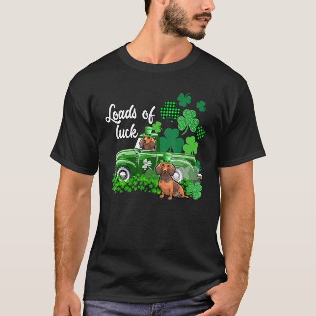 Camiseta Cargas De Sorte De Dachshund Leprechaun Shamr Sort (Frente)