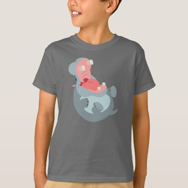 Camiseta Caricatura Bela Rindo Hippo Crianças Camisa-T (Frente)