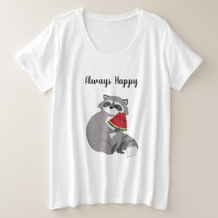Camiseta Caricatura Bonita Raccoon com Melancia