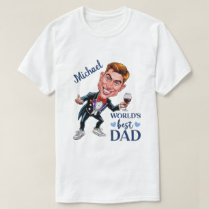 Camiseta Caricatura de Pai personalizada com vinho e gravat
