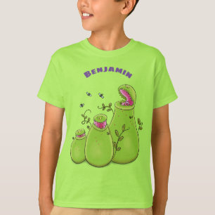 Camiseta Caricatura de plantas de jarro carnívoros, verde 