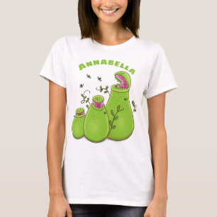 Camiseta Caricatura de plantas de jarro carnívoros, verde 