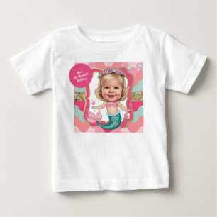 Camiseta Caricatura de Sereia Rosa e Turquesa para 4º Anive