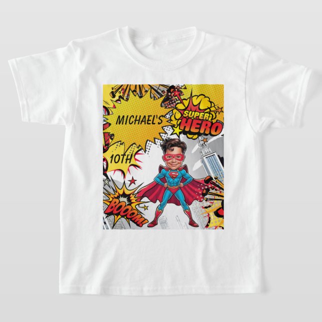 Camiseta Caricatura de super-heróis vermelho e amarelo vibr (Postura )