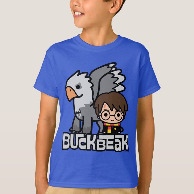 Camiseta Caricatura Harry Potter e Buckbeak (Frente)
