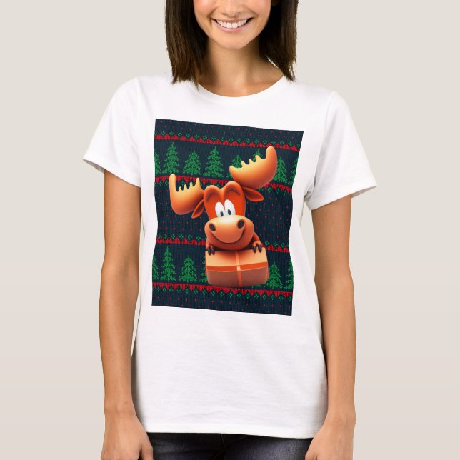 Camiseta Caricatura Moose com Camisa-Presente de Natal (Frente)