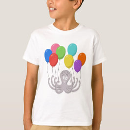 Camiseta Caricatura Octopus Balões Coloridos Crianças