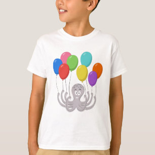 Camiseta Caricatura Octopus Balões Coloridos Crianças