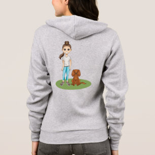 Camiseta Caricatura Rapariga e Ruby Cavalier Spaniel Cão