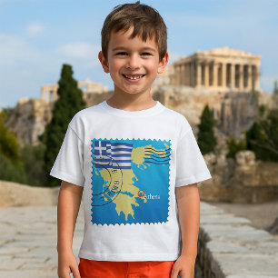 Camiseta Carimbo da Grécia de Atenas Bandeira e Mapa grego