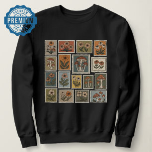 Camiseta Carimbo de Vintage com Flores e Cogumelos