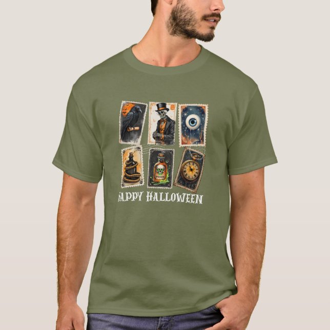 Camiseta Carimbo de Vintagem do Halloween Gótico (Frente)