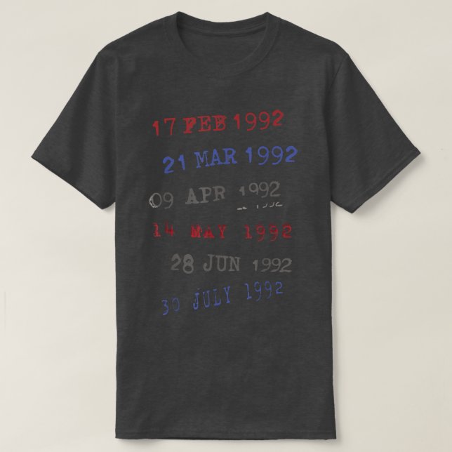 Camiseta Carimbos de data de biblioteca 1992 (Frente do Design)