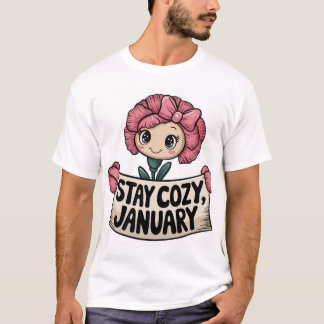Camiseta Carnação sorridente segurando uma ilustração cardí