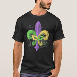 Camiseta Carnaval de Fluer De Lis Mardi Gras Desenhado Mão 