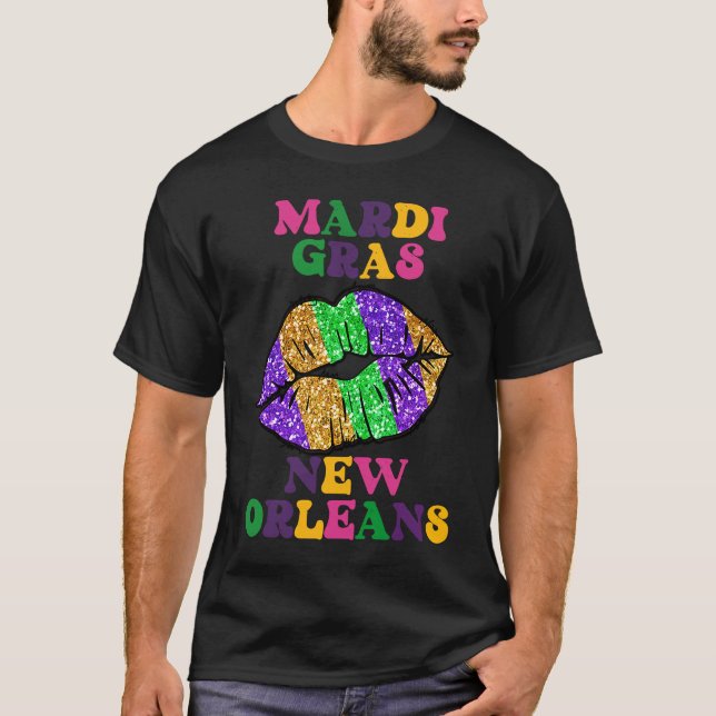 Camiseta Carnaval de Nova Orleans Mardi Gras Lábios Para Mu (Frente)