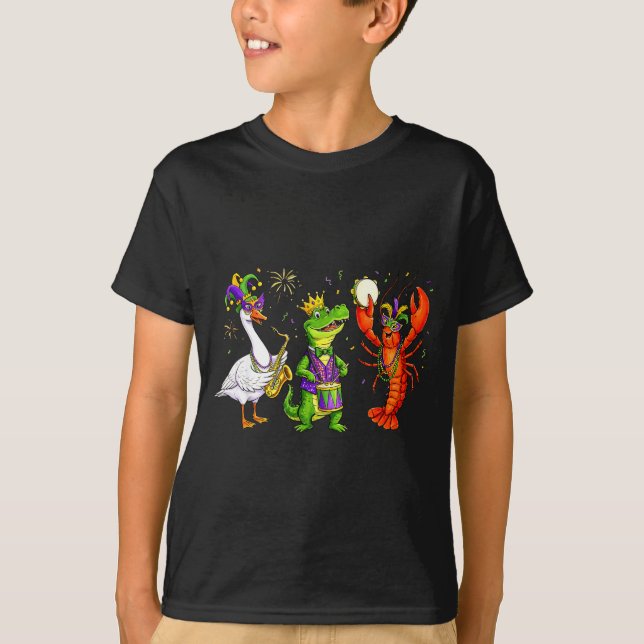 Camiseta Carnaval divertido de Mardi Gras com ganso, jacaré (Frente)