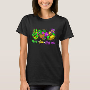 Camiseta Carnaval do Partido Peace Love King Cake Mardi Gra