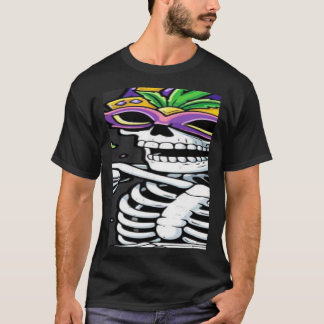 Camiseta Carnaval Esqueleto Bebendo Café Nova Orleans Lou