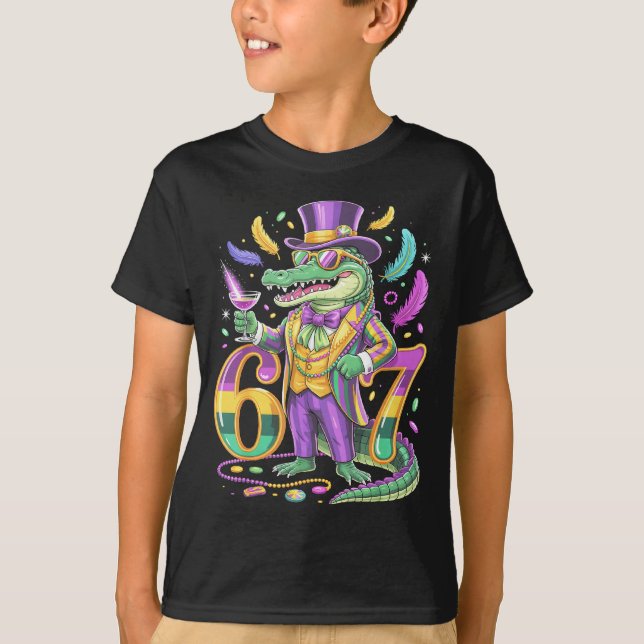 Camiseta Carnaval Mardi Gras Cavalheiro Jacaré Número de Ca (Frente)