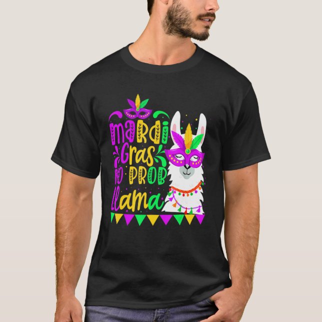 Camiseta Carnaval Mardi Gras Sem Prob Llama Alpaca Divertid (Frente)