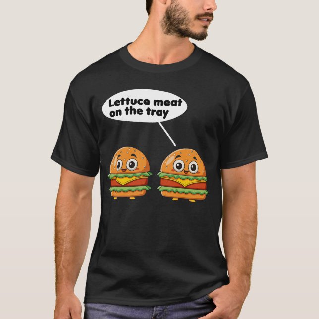 Camiseta carne alface na bandeja, comida engraçada (Frente)