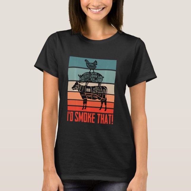 Camiseta Carne Comendo Vaca Fumante Grelha I D Fumar Que (Frente)